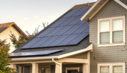 Panorama frame Solar photovoltaic panels on a house roof